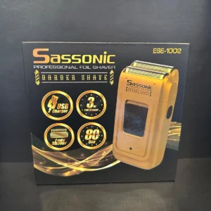 מכונת תספורת מקצועית Sassonic ESE-1002 עם טעינה USB, לשימוש בברבריות ובמספרות.