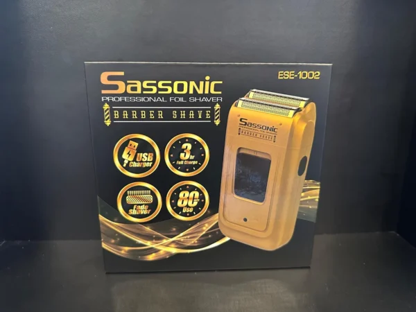 מכונת תספורת מקצועית Sassonic ESE-1002 עם טעינה USB, לשימוש בברבריות ובמספרות.