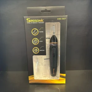 מכשיר תספורת לאף, אוזניים וגבות באריזת Sassonic, מתאים לשימוש אישי ומקצועי.